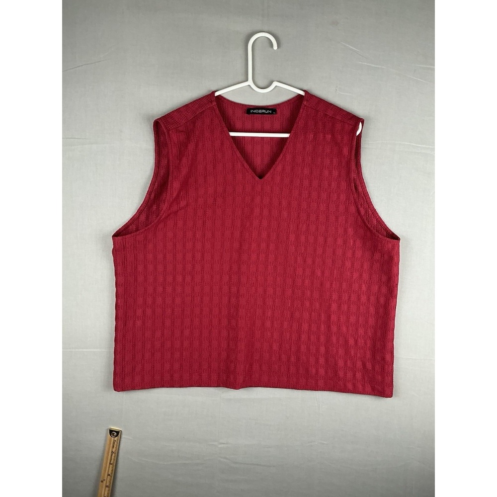 INCERUN Tank Top Mens XL Red Textured Sleeveless V Neck Stretch